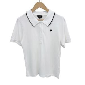 Kate Spade Ruffle Logo Polo Shirt Short Sleeve Top White and black NWT Large